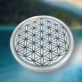 Szelenit korong - Fekete élet virága szimbólummal Szelenit korong - Fekete élet virága szimbólummal