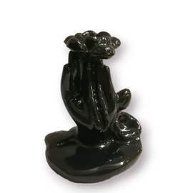 Back Flow - Lótusz és Koi - kicsi fekete porcelán - lefelé áramló füstölőtartó