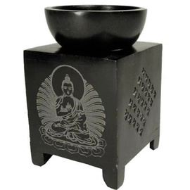 Buddha mintás párologtató edény / aroma lámpa - fekete zsírkő