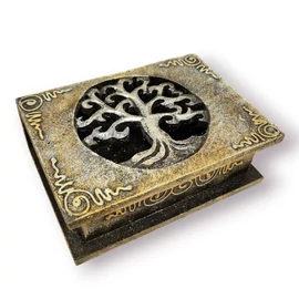 Áttört Életfa motívumos fadoboz - ezüst-arany