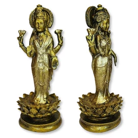 Lakshmi istennő álló szobor - arany ruhában