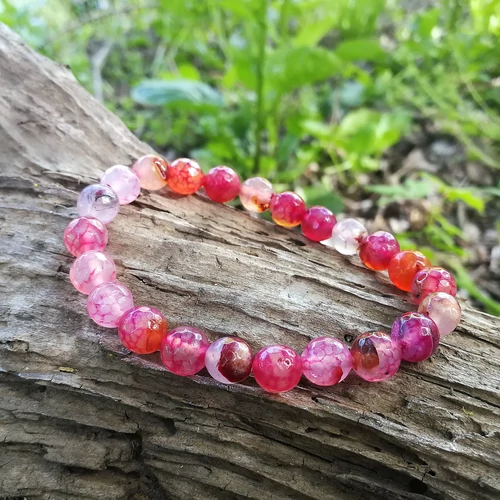 Tűz achát pink fazettált karkötő 8 mm, színkezelt