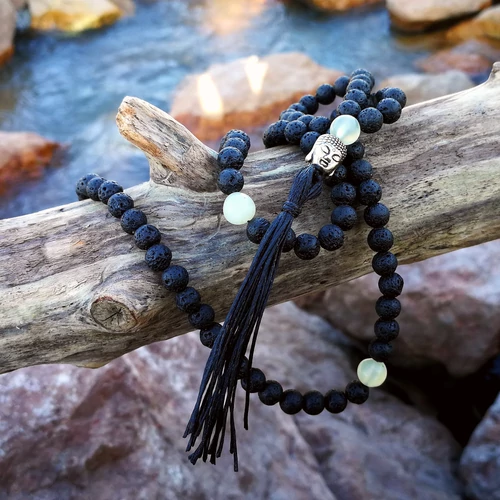 Tradicionális Lávakő – Jáde Buddha mala, 108 szemes