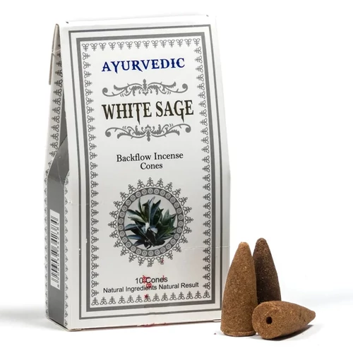 Back Flow - Ayurvedic - White Sage - Fehér Zsálya lefelé füstölő kúp