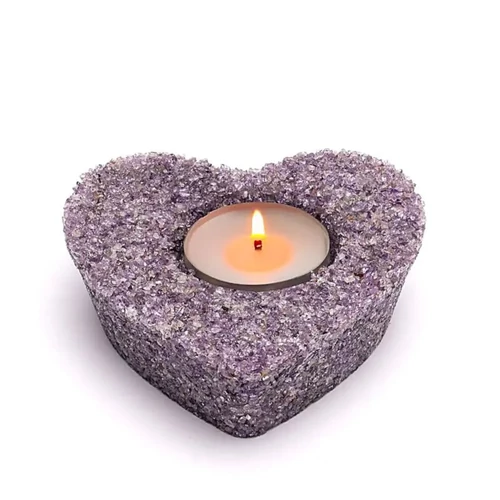 Szív alakú mécsestartó - apró szemű kristályokból - Ametiszt