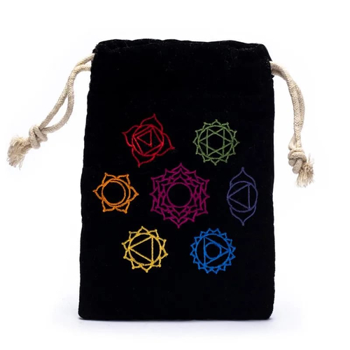 Jóskártya és amulett tartó - 7 csakra szimbólumos fekete bársony