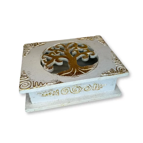 Áttört Életfa motívumos fadoboz - fehér - arany