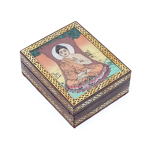 Buddha a Bódhifa alatt motívumos mangófa doboz